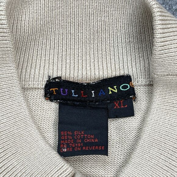 Tulliano Sweater Mens XL Beige Silk Cotton Mock Neck Pullover Lightweight - Picture 3 of 6